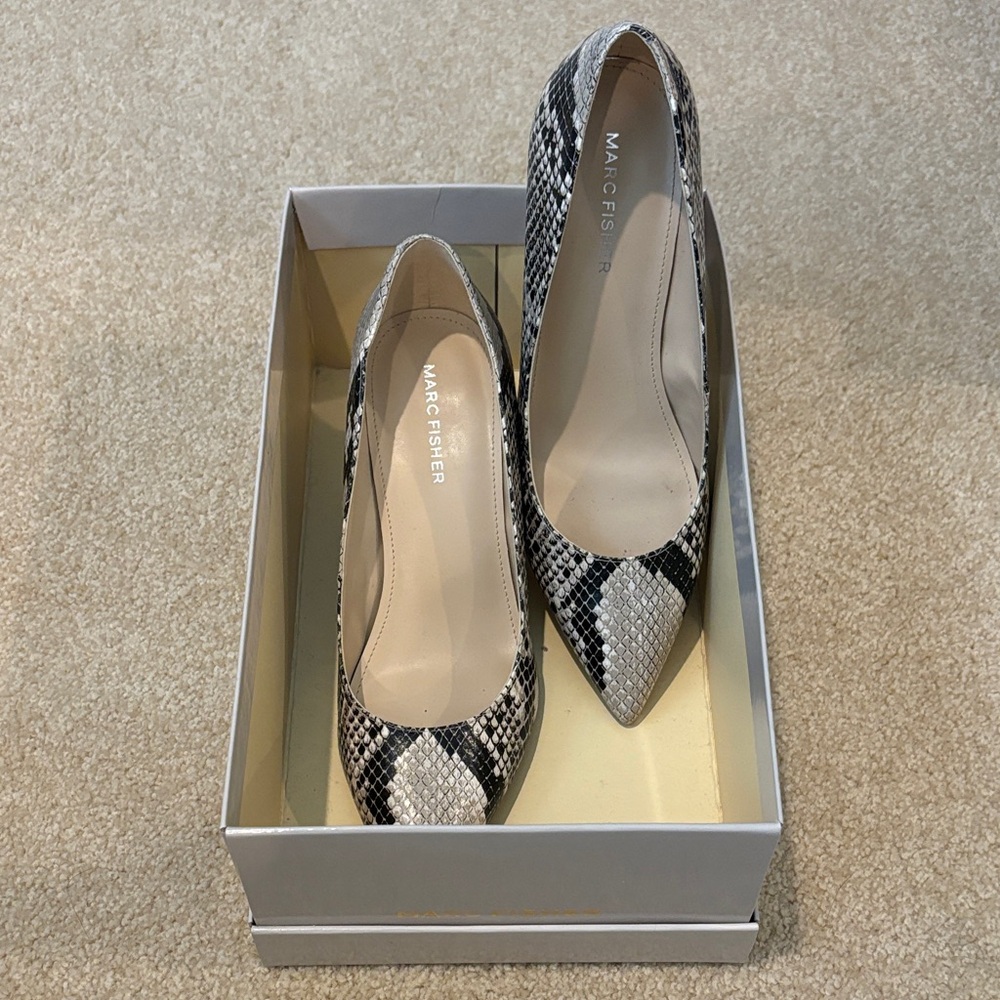 Marc Fisher Snakeskin Pattern Heels - Black and White